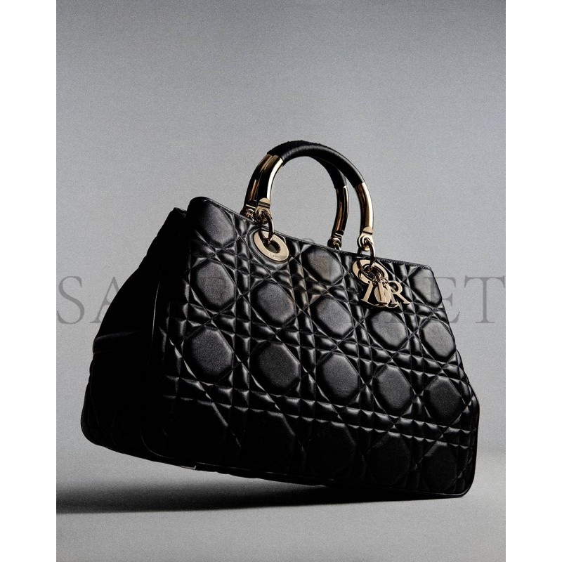 DIOR LADY 95.22 GOLD HARDWARE DIANA HANDBAG CALFSKIN LEATHER BAG MEDIUM BLACK  (39*25*16.5cm)