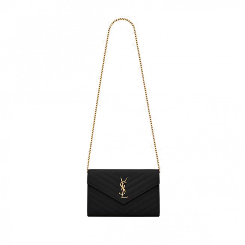 YSL CASSANDRE MATELASSÉ CHAIN WALLET IN GRAIN DE POUDRE EMBOSSED LEATHER 377828BOW011000 (22.5*14*4cm)