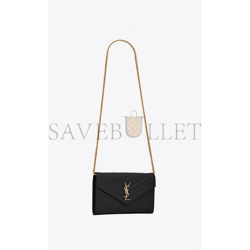 YSL CASSANDRE MATELASSÉ CHAIN WALLET IN GRAIN DE POUDRE EMBOSSED LEATHER 377828BOW011000 (22.5*14*4cm)