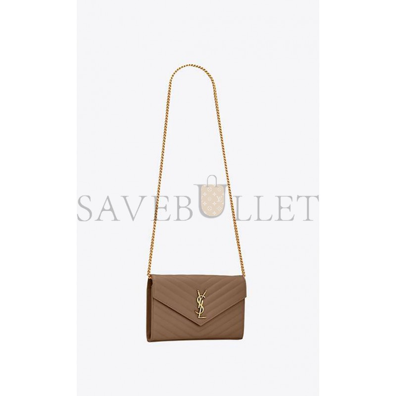 YSL CASSANDRE MATELASSÉ CHAIN WALLET IN GRAIN DE POUDRE EMBOSSED LEATHER 377828BOW012346 (22.5*14*4cm)