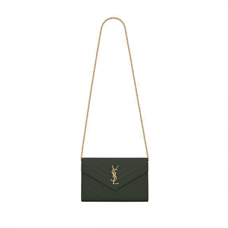 YSL CASSANDRE MATELASSÉ CHAIN WALLET IN GRAIN DE POUDRE EMBOSSED LEATHER 377828BOW013051 (22.5*14*4cm)