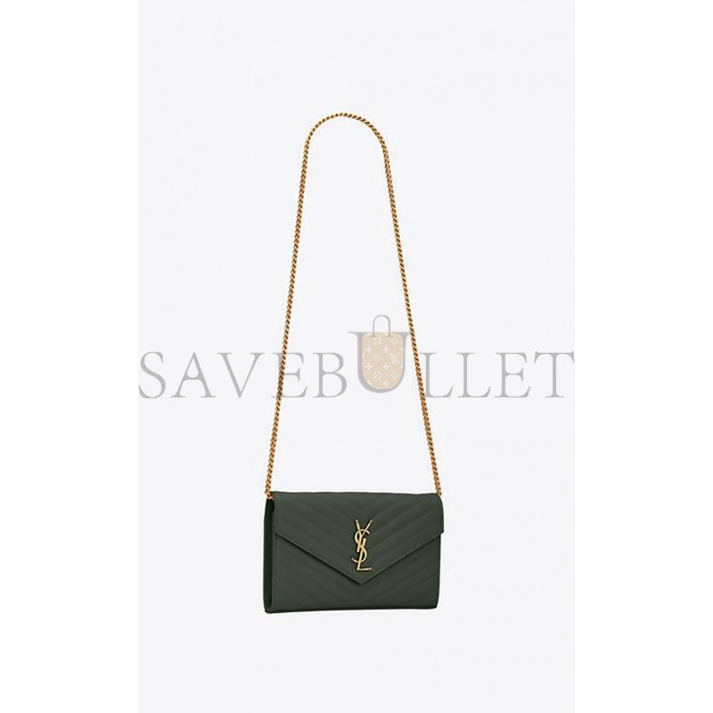 YSL CASSANDRE MATELASSÉ CHAIN WALLET IN GRAIN DE POUDRE EMBOSSED LEATHER 377828BOW013051 (22.5*14*4cm)