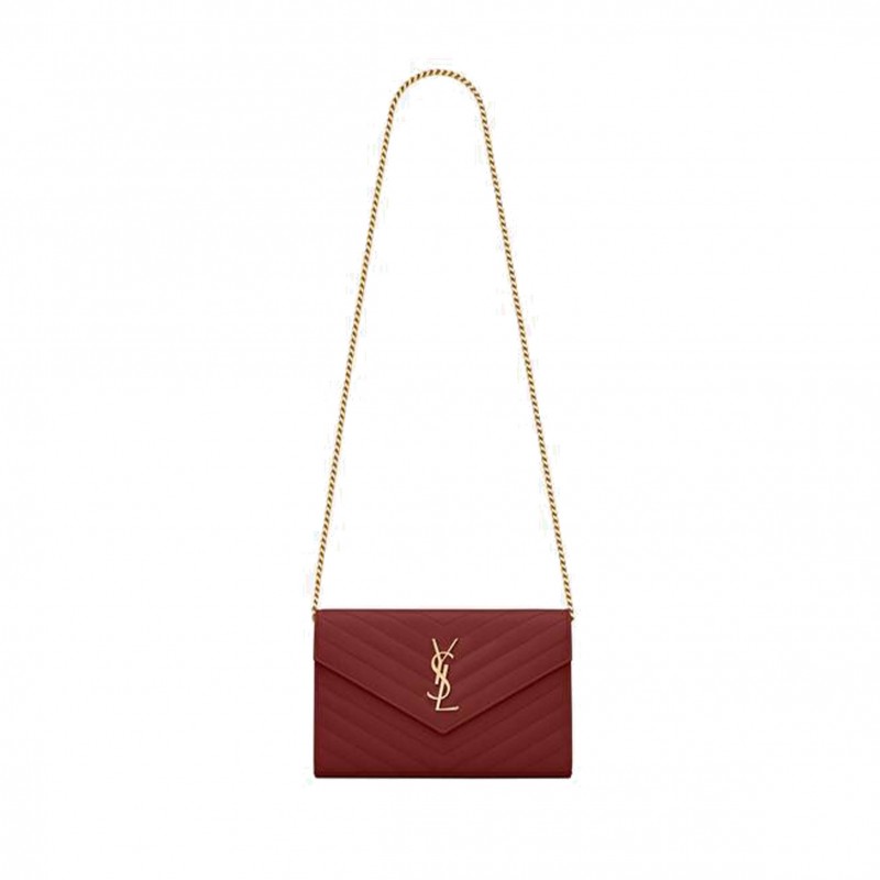 YSL CASSANDRE MATELASSÉ CHAIN WALLET IN GRAIN DE POUDRE EMBOSSED LEATHER 377828BOW016008 (22.5*14*4cm)