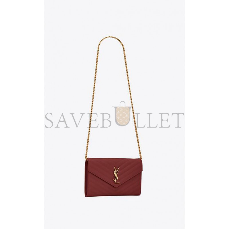 YSL CASSANDRE MATELASSÉ CHAIN WALLET IN GRAIN DE POUDRE EMBOSSED LEATHER 377828BOW016008 (22.5*14*4cm)