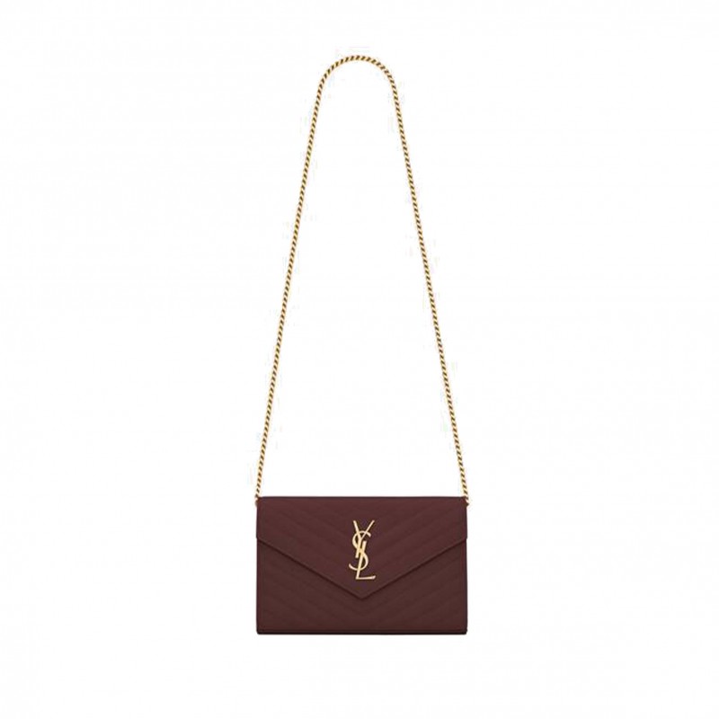 YSL CASSANDRE MATELASSÉ CHAIN WALLET IN GRAIN DE POUDRE EMBOSSED LEATHER 377828BOW016475 (22.5*14*4cm)