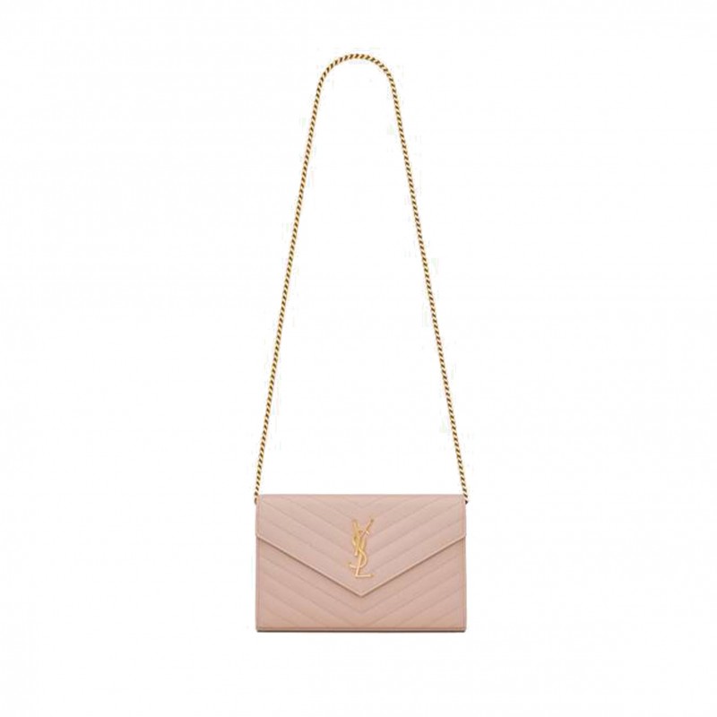 YSL CASSANDRE MATELASSÉ CHAIN WALLET IN GRAIN DE POUDRE EMBOSSED LEATHER 377828BOW016920 (22.5*14*4cm)