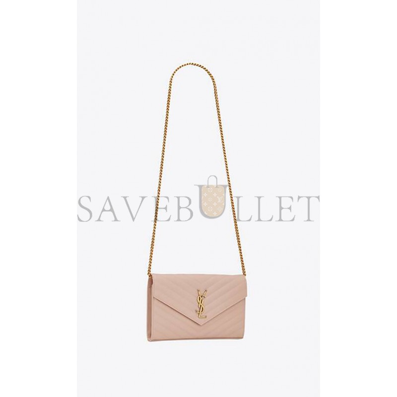 YSL CASSANDRE MATELASSÉ CHAIN WALLET IN GRAIN DE POUDRE EMBOSSED LEATHER 377828BOW016920 (22.5*14*4cm)