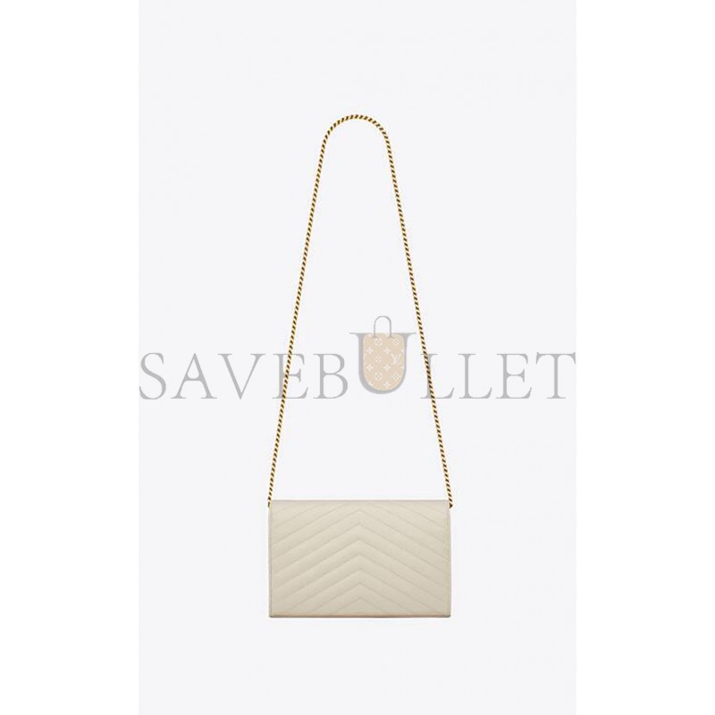 YSL CASSANDRE MATELASSÉ CHAIN WALLET IN GRAIN DE POUDRE EMBOSSED LEATHER 377828BOW019207 (22.5*14*4cm)