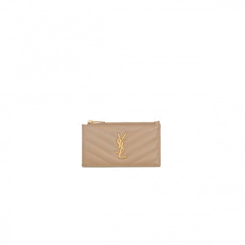 YSL CASSANDRE MATELASSÉ FRAGMENTS ZIPPED CARD CASE IN GRAIN DE POUDRE EMBOSSED LEATHER 607915BOW012721 (13*8*2cm)