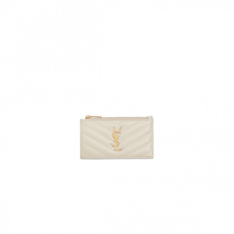 YSL CASSANDRE MATELASSÉ FRAGMENTS ZIPPED CARD CASE IN GRAIN DE POUDRE EMBOSSED LEATHER 607915BOW019207 (13*8*2cm)