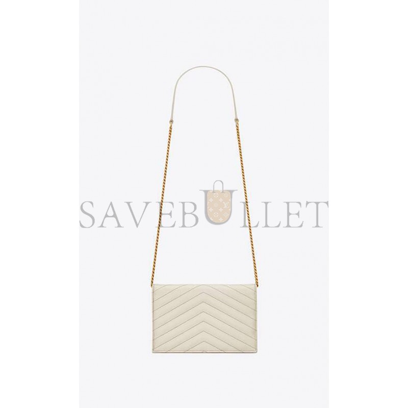 YSL CASSANDRE MATELASSÉ ENVELOPE CHAIN WALLET IN GRAIN DE POUDRE EMBOSSED LEATHER 742920BOW019207 (19*12.5*3.5cm)