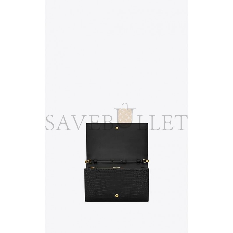 YSL CASSANDRE CHAIN WALLET IN CROCODILE-EMBOSSED SHINY LEATHER 747464DND1J1000 (22.5*14*4cm)