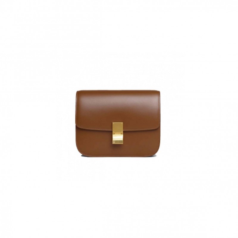 CELINE BORSA CLASSIC MEDIA IN PELLE DI VITELLO BOX CAMMELLO 189173DLS.04FG (24cm*18cm*7cm)