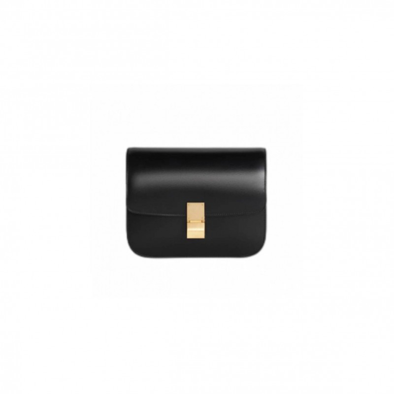 CELINE CLASSIC MEDIUM POLISHED COWHIDE LEATHER HAND BAG BLACK  189173DLS.38NO  (24cm*18cm*7cm)