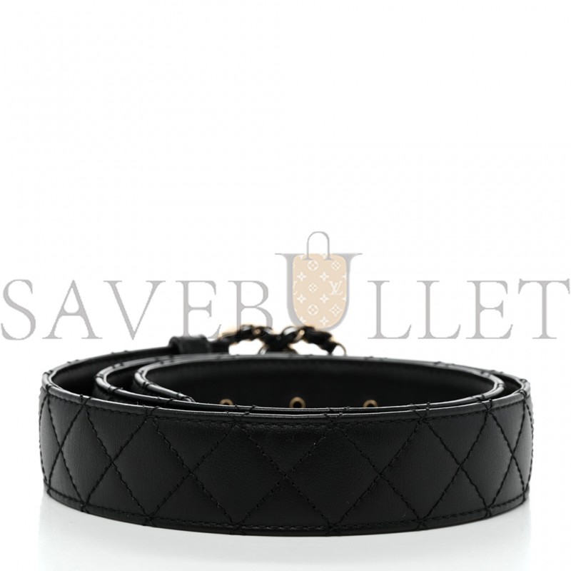 CHANEL LAMBSKIN QUILTED CC CHAIN BELT 85 34 BLACK 1375145