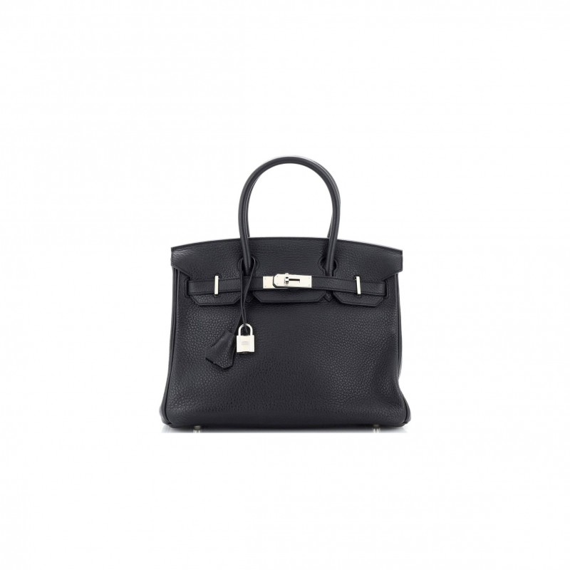 HERMES BIRKIN HANDBAG NOIR CLEMENCE WITH PALLADIUM HARDWARE 30 251787 (30cm)