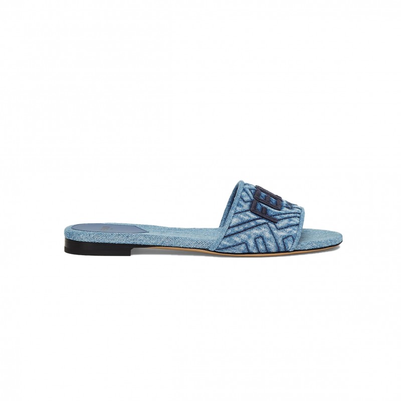 FENDI SIGNATURE BLUE DENIM SLIDES 8R8092AQY3F1OW0