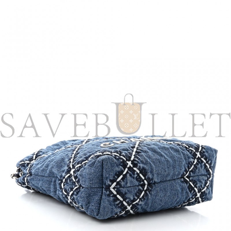 CHANEL STITCHED DENIM QUILTED MINI CHANEL 22 BLUE (19*18*6cm)