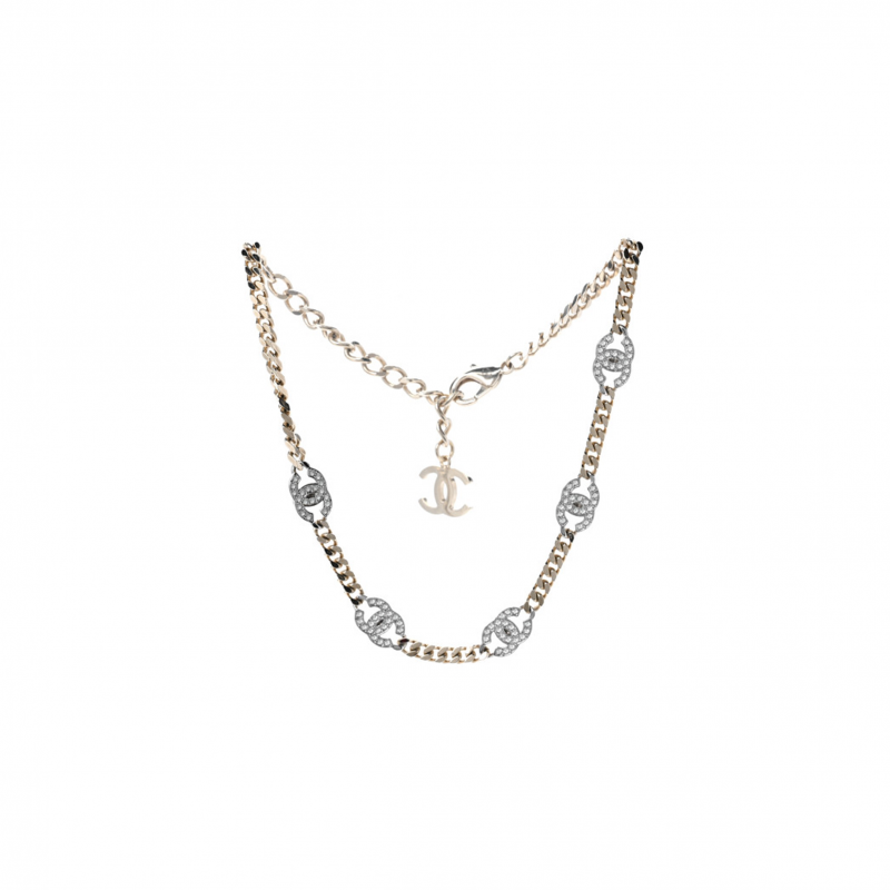 CHANEL CRYSTAL CHAIN CC LINK CHOKER GOLD SILVER