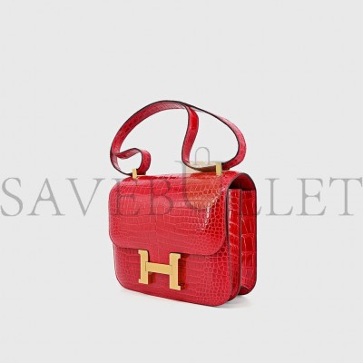 HERMÈS CONSTANCE 18 SHINY CROCODILE LEATHER CROSSBODY BAG-BRAISE GOLD HARDWARE (19*18*13.5cm) HERMÈS CONSTANCE 18 SHINY CROCODILE LEATHER CROSSBODY BAG-BRAISE GOLD HARDWARE (19*18*13.5cm)
