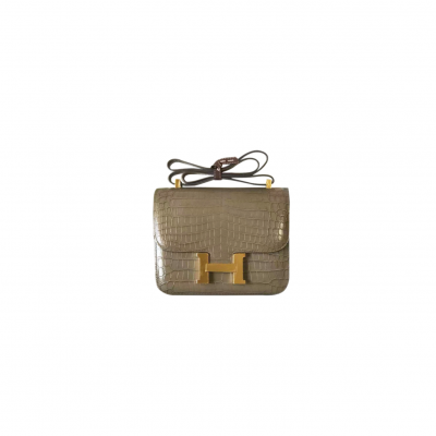 HERMÈS RETRO CROCODILE CONSTANCE 18 GOLD HARDWARE SHOULDER BAG (19*18*13.5cm)