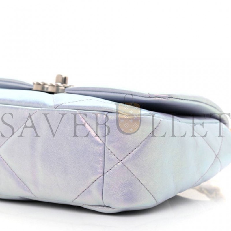 CHANEL IRIDESCENT CALFSKIN QUILTED MEDIUM CHANEL 19 FLAP LIGHT SILVER PURPLE BLUE AS1160 (26*17*8cm) CHANEL IRIDESCENT CALFSKIN QUILTED MEDIUM CHANEL 19 FLAP LIGHT SILVER PURPLE BLUE AS1160 (26*17*8cm)