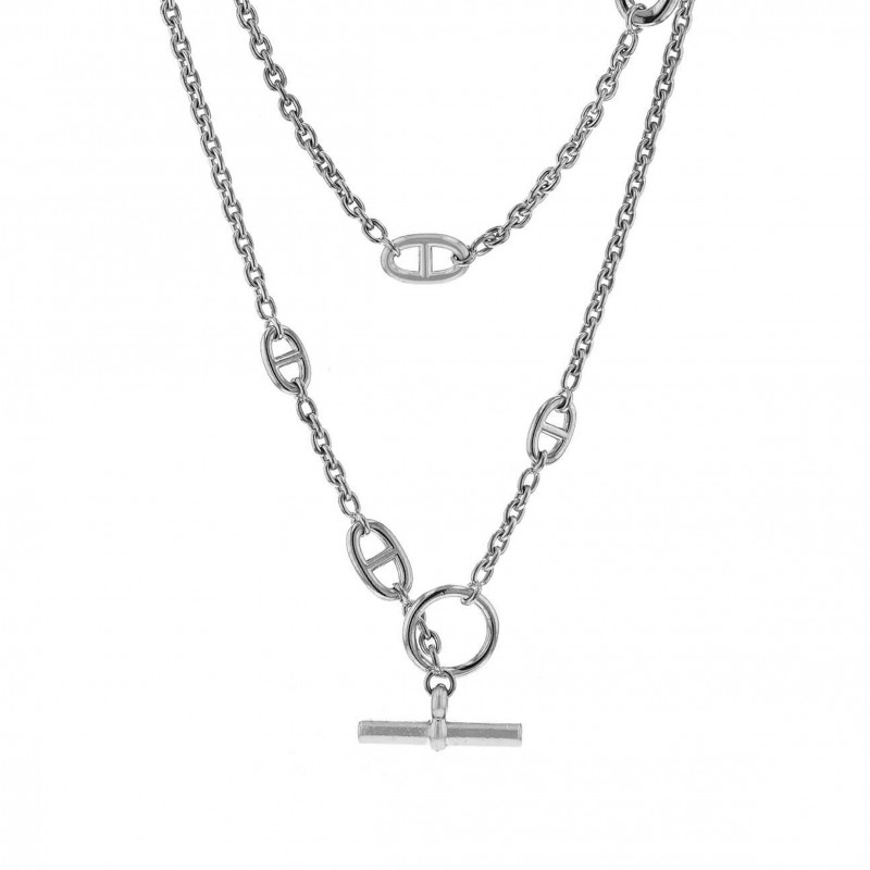 HERMES FARANDOLE SILVER LONG NECKLACE H104568B 00