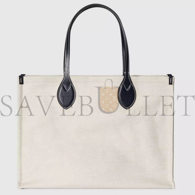 GUCCI PRINT TOTE BAG NEW BEIGE CANVAS BLACK 772176 (41*19*18cm)