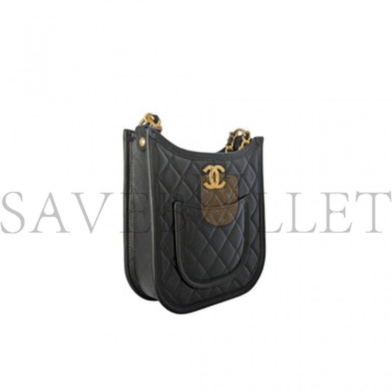 CHANEL MASTER BLACK CALFSKIN QUILTED CC CROSSBODY HOBO HANDBAG AS4532 (24*20*6cm)