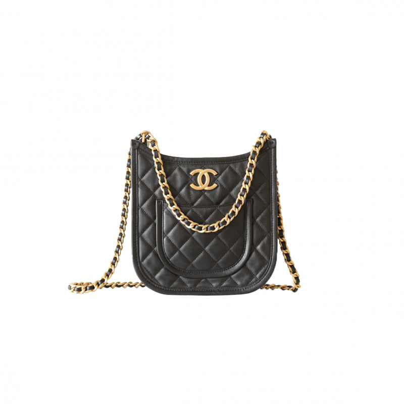 CHANEL MASTER BLACK CALFSKIN QUILTED CC CROSSBODY HOBO HANDBAG AS4532 (24*20*6cm)