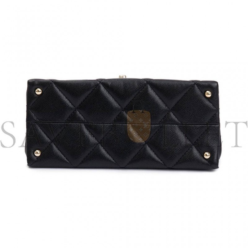 CHANEL MASTER BLACK QUILTED CAVIAR LEATHER KELLY TOP HANDLE FLAP BAG (21*16*9.5cm)