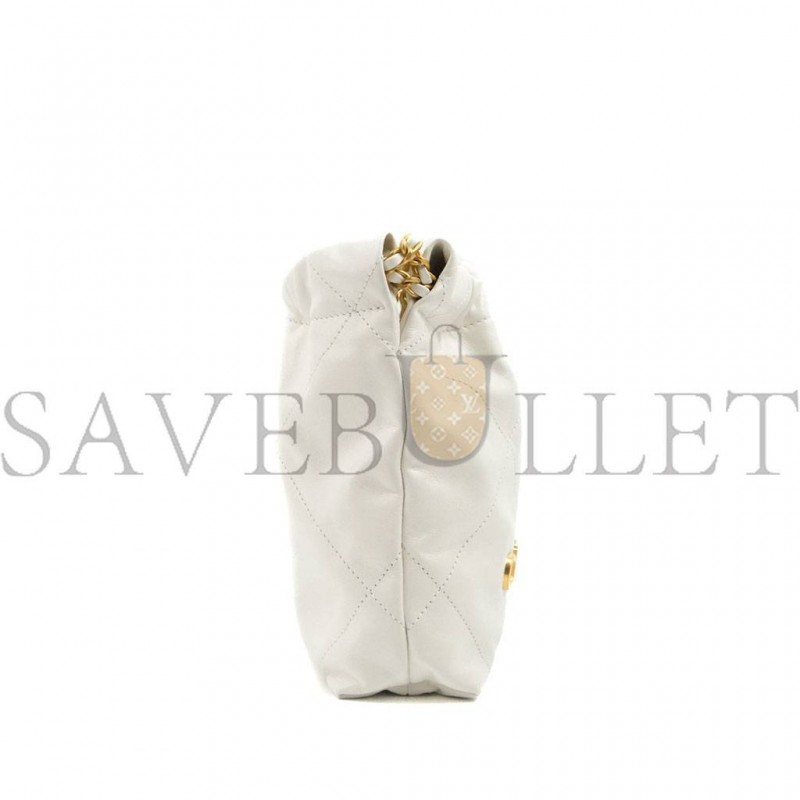 CHANEL MASTER WHITE CALFSKIN QUILTED MINI 22 BAG ANTIQUE GOLD HARDWARE AS3980 (20*19*6cm)