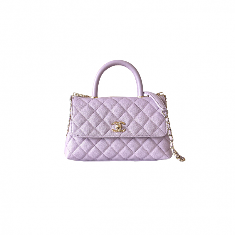 CHANEL MASTER SMALL COCO HANDLE FLAP BAG LIGHT PURPLE CAVIAR LIGHT GOLD HARDWARE A92990 (24*14*10cm)