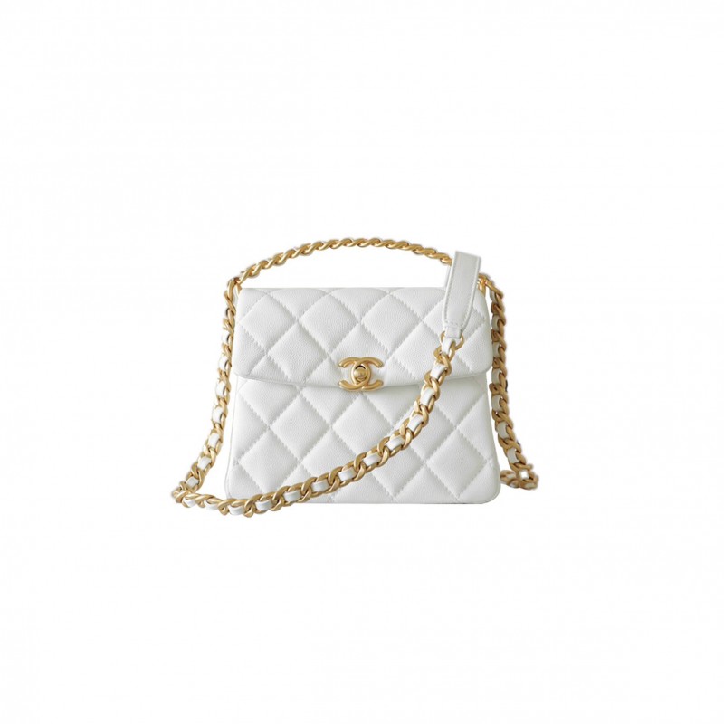 CHANEL MASTER  WHITE VINTAGE GOLD CHAIN AS4472 (19*15*7cm)