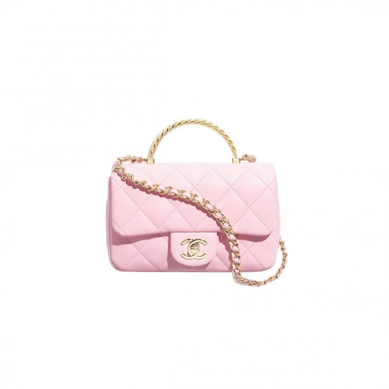 CHANEL MASTER TRANSPARENT HANDLE MINI CF PINK HANDBAG AS4847 (19*12*6cm）