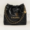 CHANEL MASTER 22 SMALL HANDBAG SHINY CALFSKIN GOLD-TONE METALLIC BLACK AS3260 (37*35*7cm)