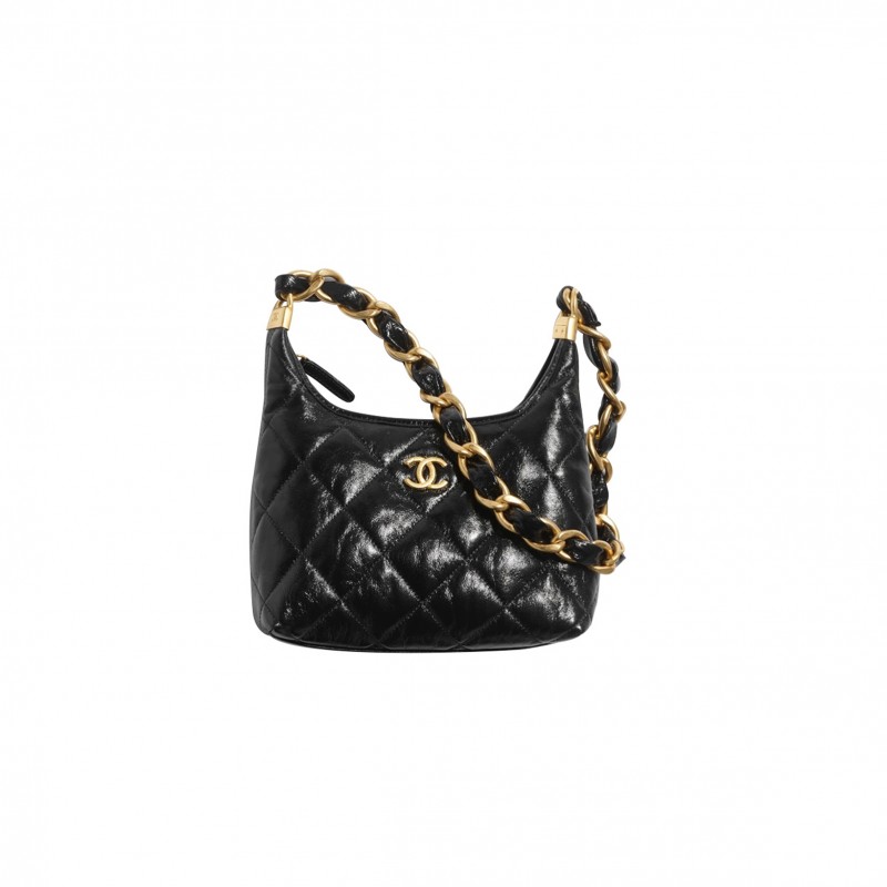 CHANEL MASTER SMALL HOBO BAGSHINY LAMBSKIN GOLDTONE METALLIC BLACK AS4922 (22.5*19.5*8.5cm)