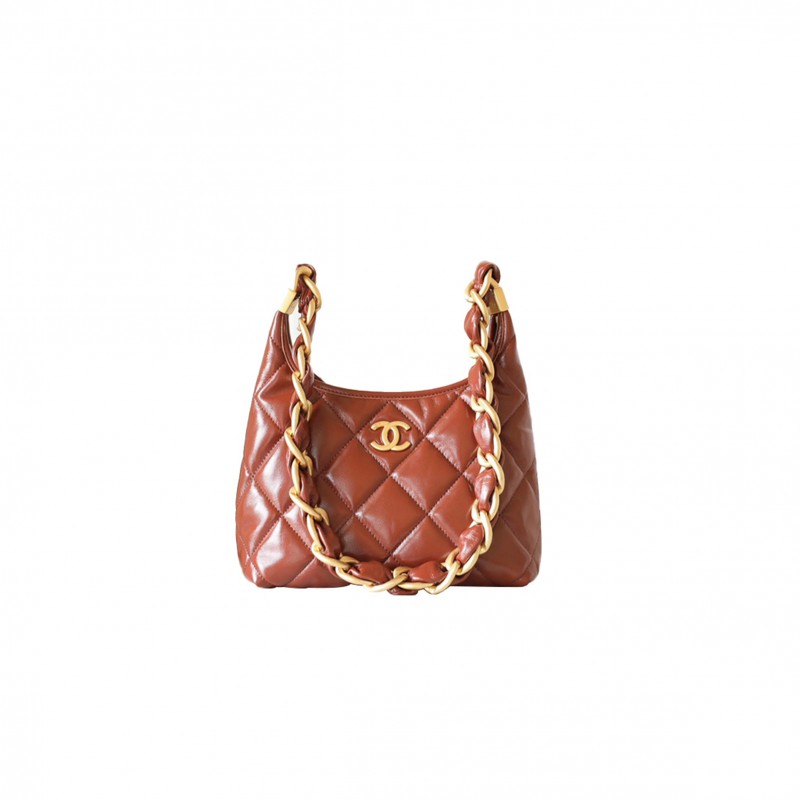 CHANEL MASTER SMALL HOBO BAG SHINY LAMBSKIN AND GOLDEN METALLIC BROWN AS4922 (22.5*19.5*8.5cm)