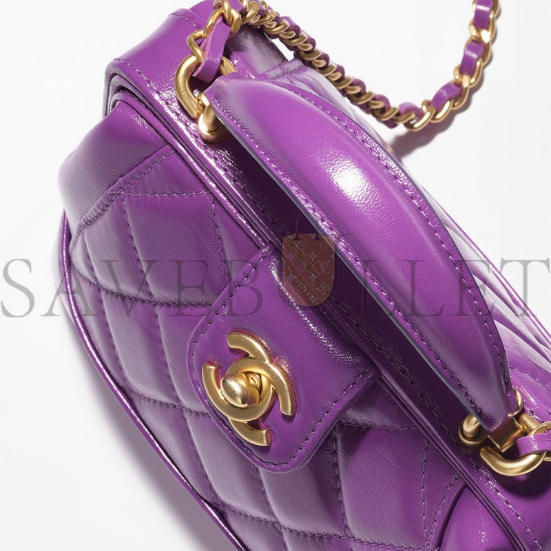 CHANEL MASTER TOPHANDLE MINI BAG SHINY LAMBSKIN AND GOLD METALLIC PURPLE AS4958 (18*12*7cm)