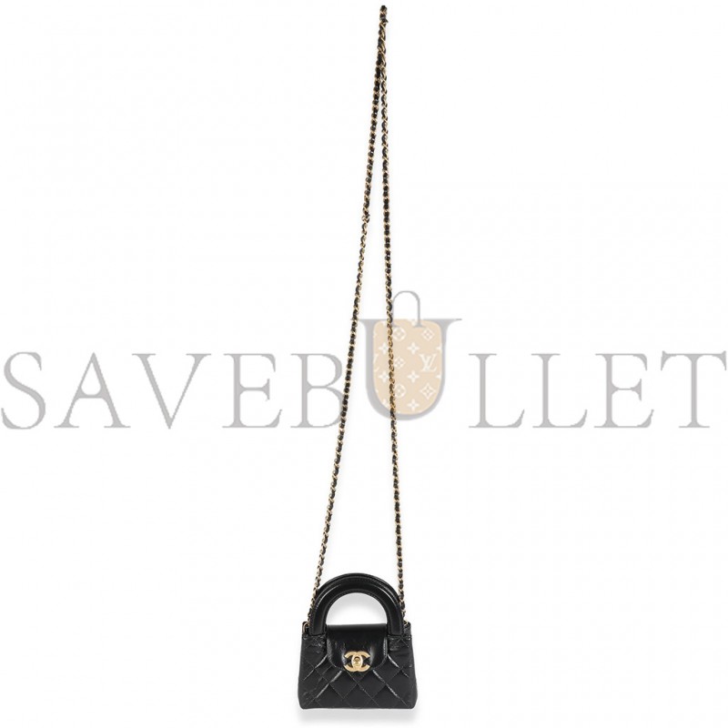 CHANEL MASTER 24P BLACK QUILTED SHINY AGED CALFSKIN MINI NANO KELLY SHOPPER AP3435 (12*8*4cm)