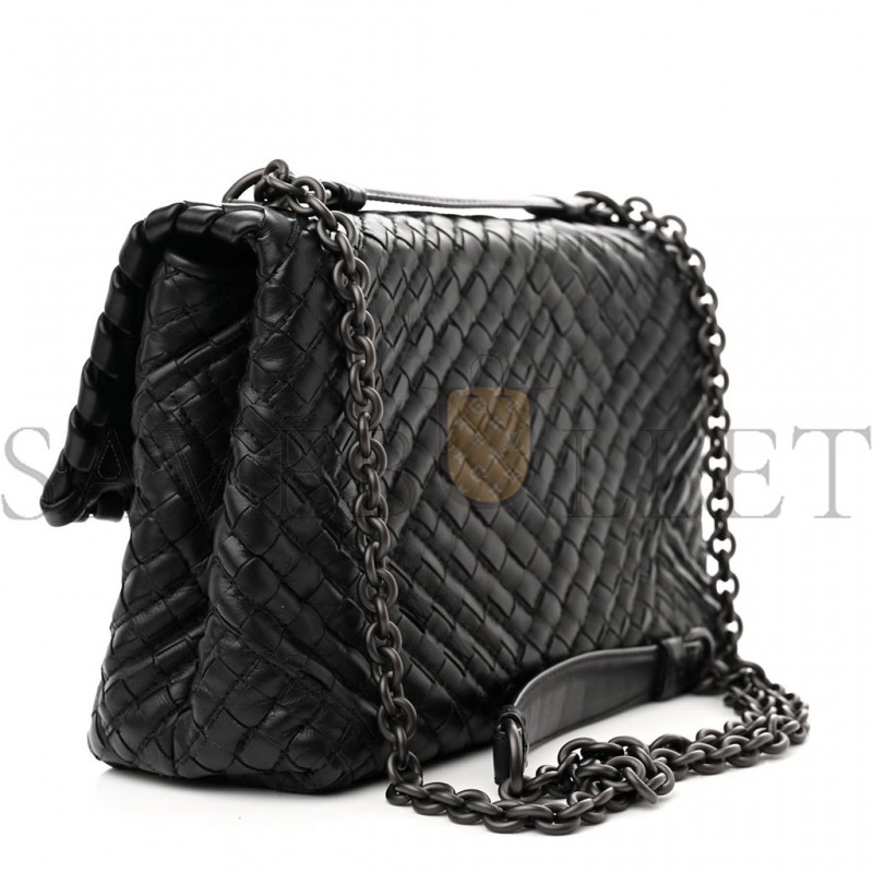 BOTTEGA VENETA NAPPA INTRECCIATO BABY OLIMPIA SHOULDER BAG BLACK (23*17*8cm)