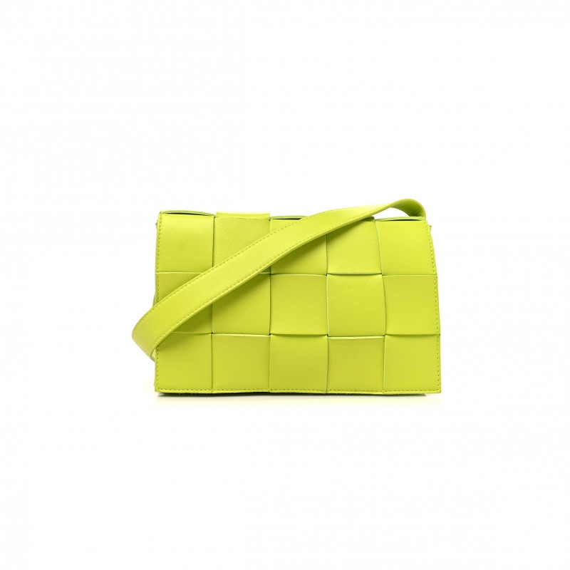 BOTTEGA VENETA LAMBSKIN MAXI INTRECCIATO CASSETTE CROSSBODY BAG ACID KIWI (23*15*5.5cm)