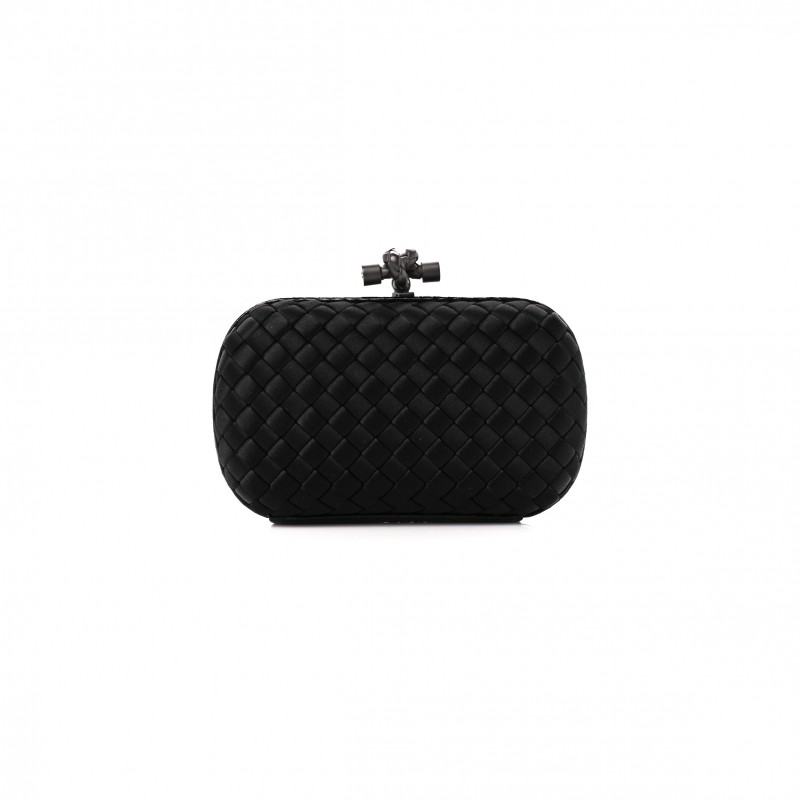 BOTTEGA VENETA SATIN INTRECCIO IMPERO AYERS KNOT CLUTCH BLACK (17*10*4cm)