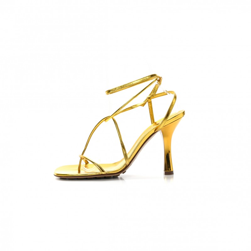 BOTTEGA VENETA LAMINATED CALFSKIN THE LINE 90MM SANDALS 365 GOLD 