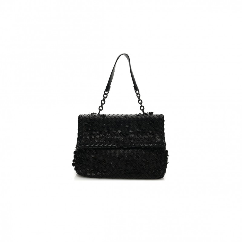 BOTTEGA VENETA NAPPA INTRECCIATO FRINGE FLAP BLACK (28*20*10cm)