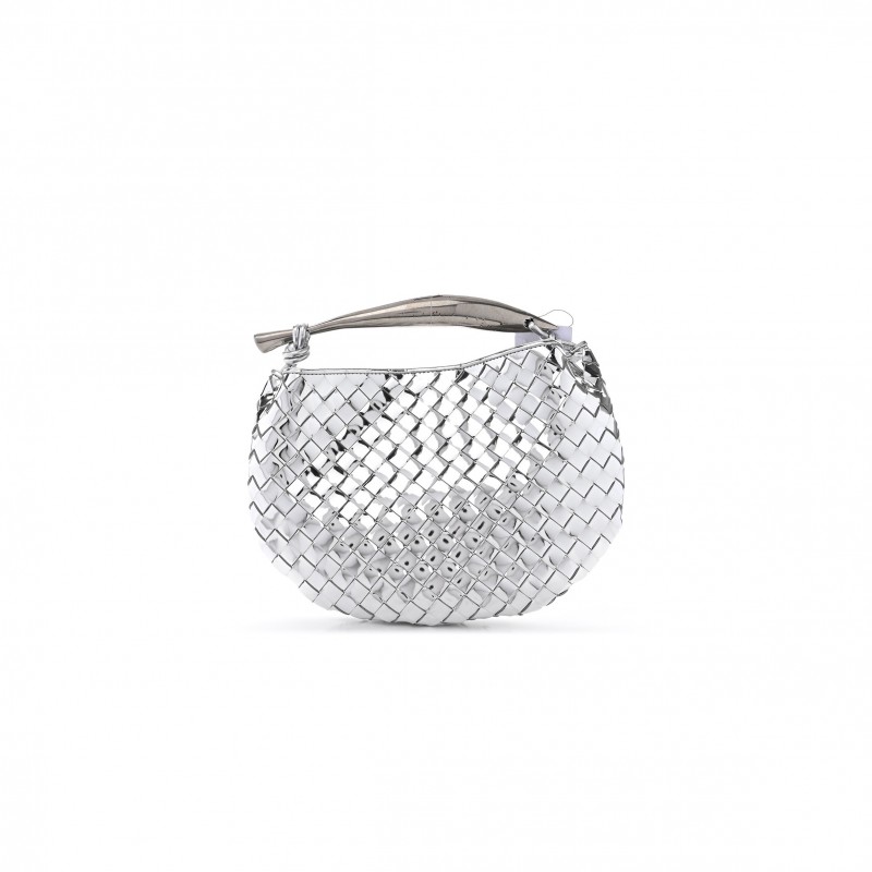 BOTTEGA VENETA MIRROR LAMINATED NAPPA INTRECCIATO SARDINE BAG SILVER  (33*24*3cm)