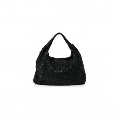 BOTTEGA VENETA NAPPA VELOURS INTRECCIATO FUZZY MEDIUM VENETA HOBO BLACK  (38*24*3cm)