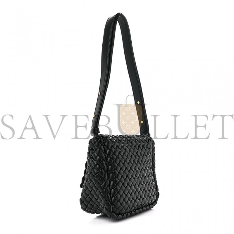 BOTTEGA VENETA NAPPA INTRECCIATO SMALL COBBLE SHOULDER BAG BLACK (27*22*10cm)