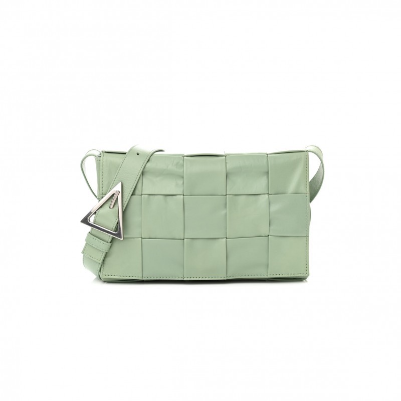 BOTTEGA VENETA PAPER CALFSKIN MAXI INTRECCIO CASSETTE CROSSBODY BAG SAGE (23*15*5.5cm)