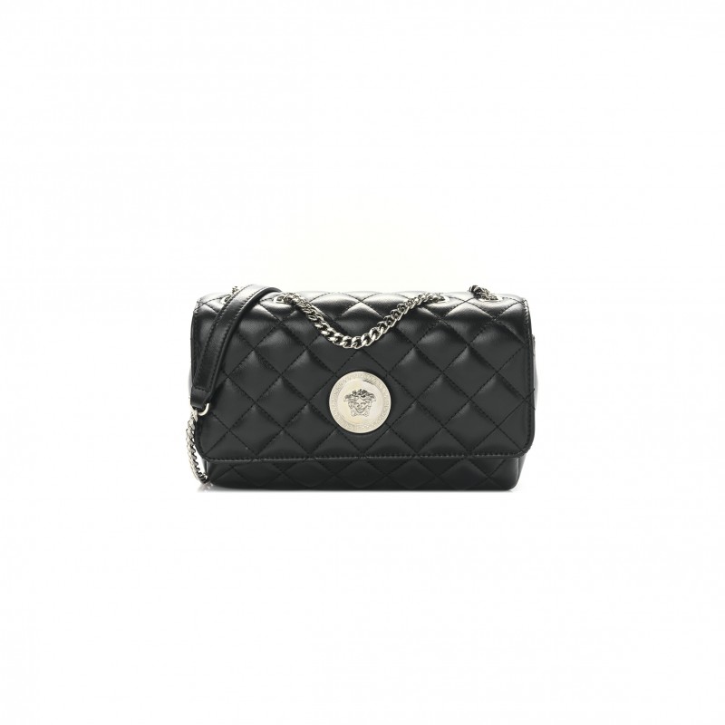 VERSACE NAPPA QUILTED MEDUSA SMALL CHAIN SHOULDER BAG BLACK (18*13*16cm)